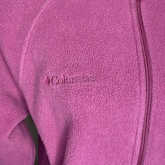 Columbia Women Sz Medium Pink Fleece Jacket Full-Zip Adjusted Waist Zip-Pockets - Picture 3 of 7